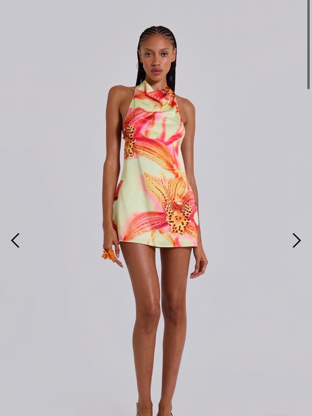 Jaded London Yellow & Coral Floral Halter Mini Dress